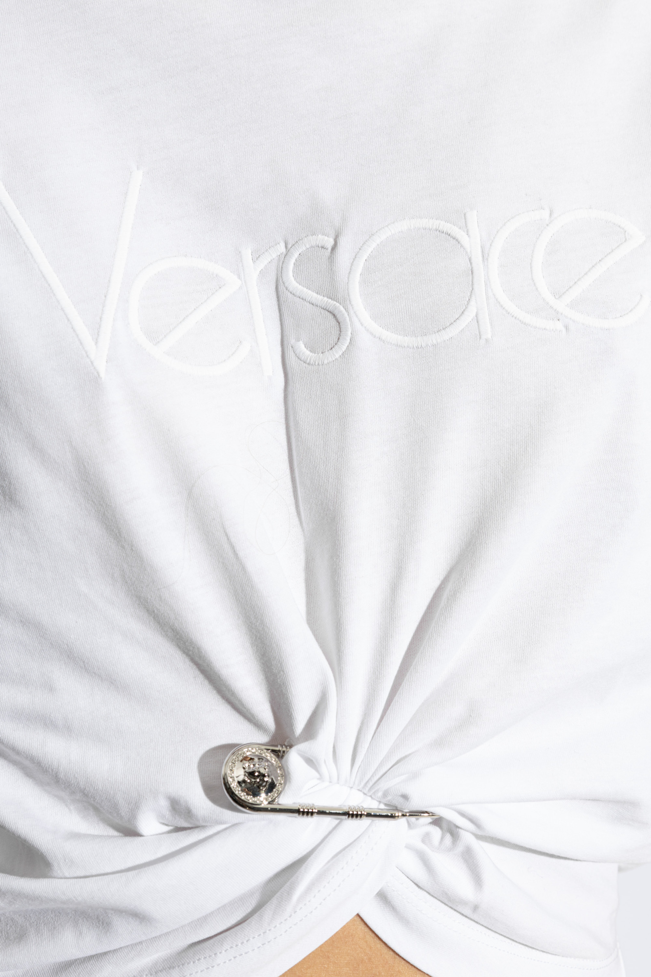 White T-shirt with decorative safety pin Versace - Vitkac France